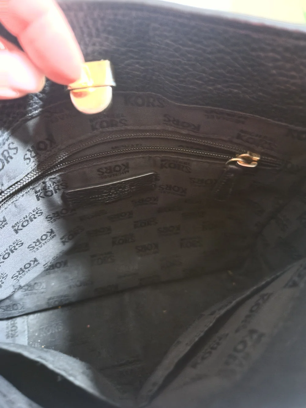 Michael Kors Black Pebbled Leather Studded Shoulder Bag with Gold Hardware